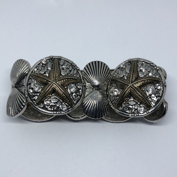 Sea ocean beach clam shell starfish coin stretch metal bracelet boho statement. - Picture 1 of 3